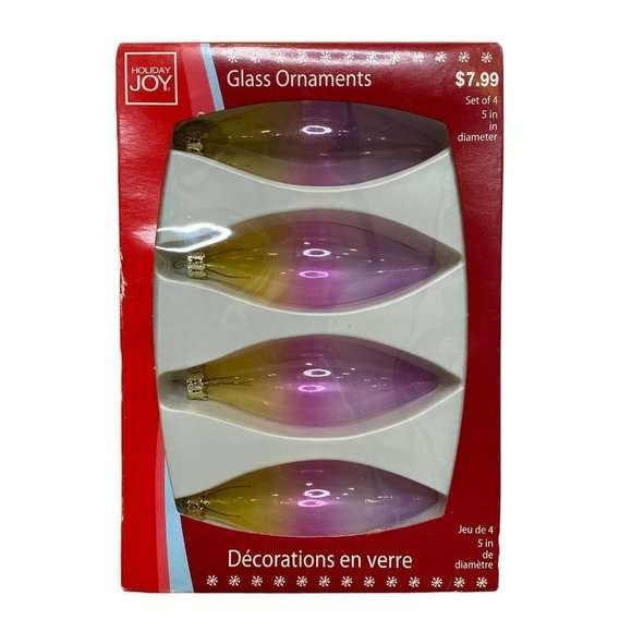 Vtg Hudson’s Bay Christmas Tree Ornaments Teardrop Ombré Glass 5” Set Of 4 HBC - Picture 1 of 4